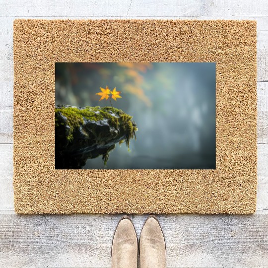 Autumn Leaves on Mossy Rock Cliff Edge Coir Doormats