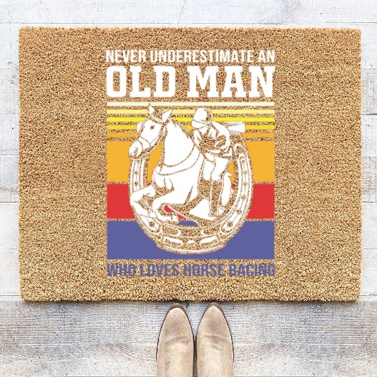 Equestrian Horse An Old Man Who Loves Horse Racing Coir Doormats