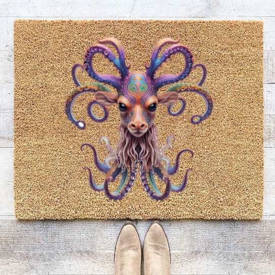 Psychedelic goa deer octopus Coir Doormats