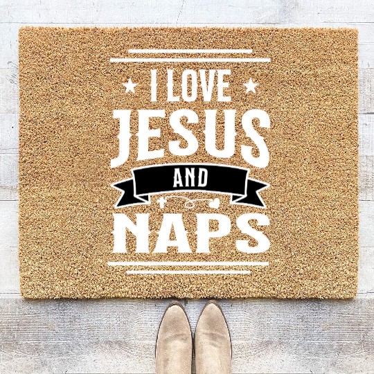 I Love Jesus And Naps Funny Christian Saying Coir Doormats
