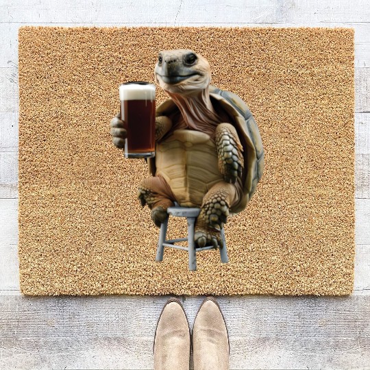 Tortoise Drinking Beer Realistic Coir Doormats