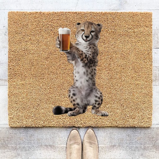 Cheetah Drinking Beer Realistic Coir Doormats