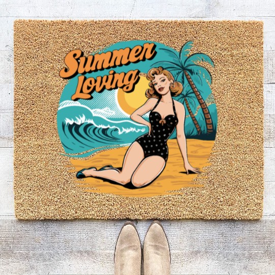 Retro Summer Loving Beach Vibes for a Beach Lover Coir Doormats
