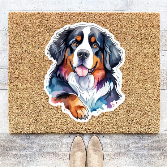 Bernese Mountain Dog Watercolor Coir Doormats