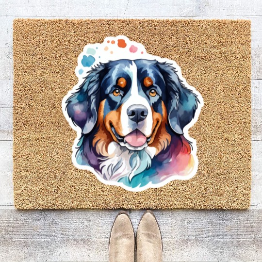 Bernese Mountain Dog Watercolor Coir Doormats