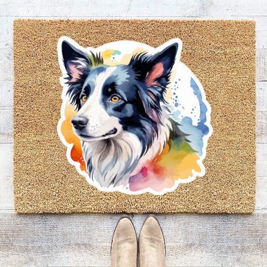 Border Collie Watercolor Coir Doormats