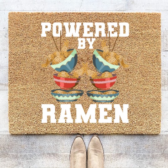 Powered By Ramen Anime Japanese Soup Cup Noodle Coir Doormats