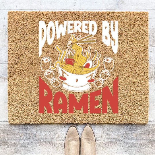 Powered By Ramen Anime Japanese Soup Cup Noodle Coir Doormats