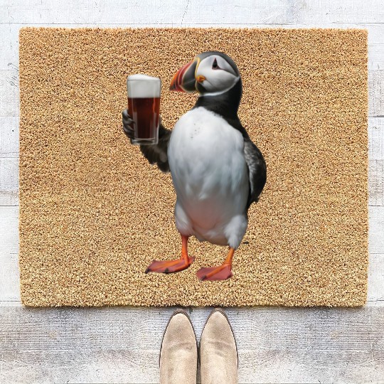 Atlantic Puffin Drinking Beer Realistic Coir Doormats