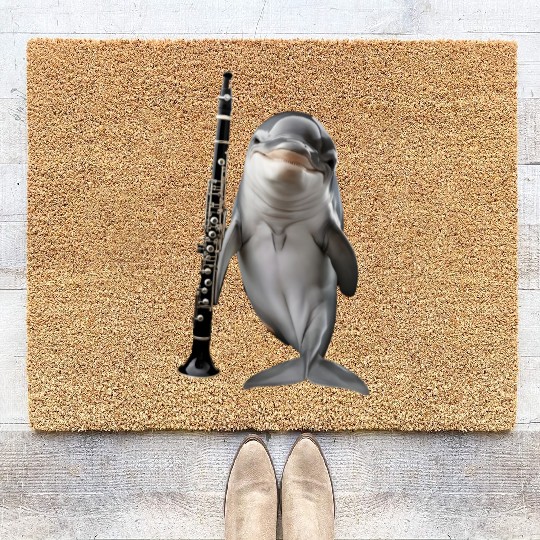 Dolphin Playing Clarinet Realistic Coir Doormats