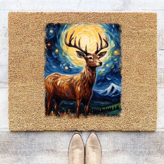 Deer Hunter Deer Hunting Starry Night Painting Coir Doormats