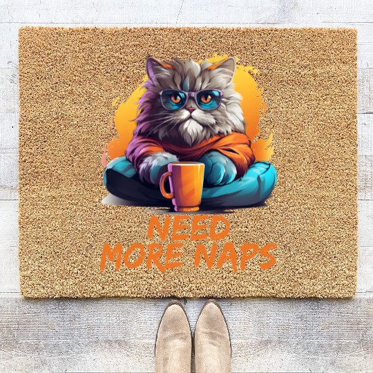 Persian Cat Need More Naps Kitten Cat Memes Coir Doormats