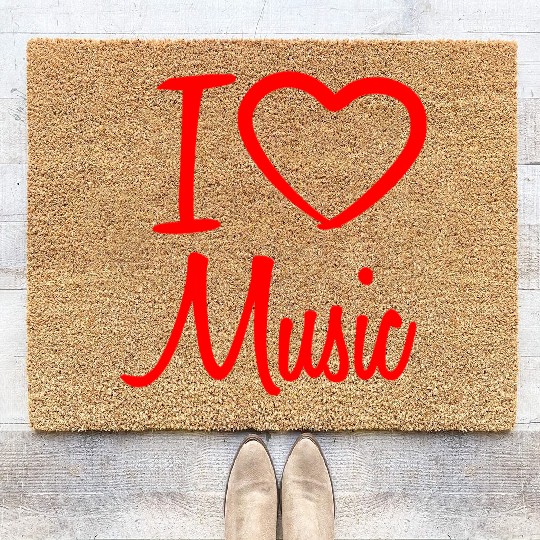 I Love Music Letters Heart Quote Dance Party Logo Coir Doormats