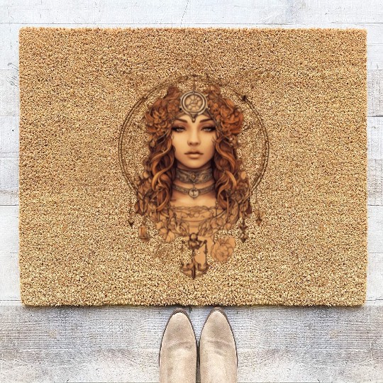 Mystical Ink Drawing of the Zodiac Libra Sign Coir Doormats