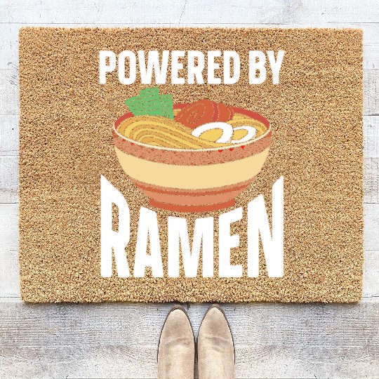 Powered By Ramen Anime Japanese Soup Cup Noodle Coir Doormats