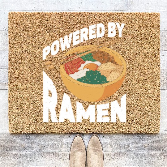 Powered By Ramen Anime Japanese Soup Cup Noodle Coir Doormats