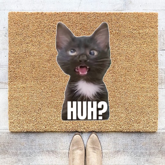 Funny Cross Eyed Cat Meme Huh Funny Cat Coir Doormats