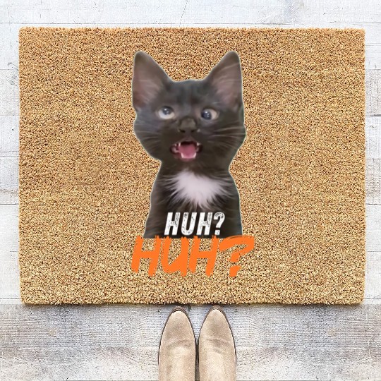 Funny Cross Eyed Cat Meme Huh Funny Cat Coir Doormats