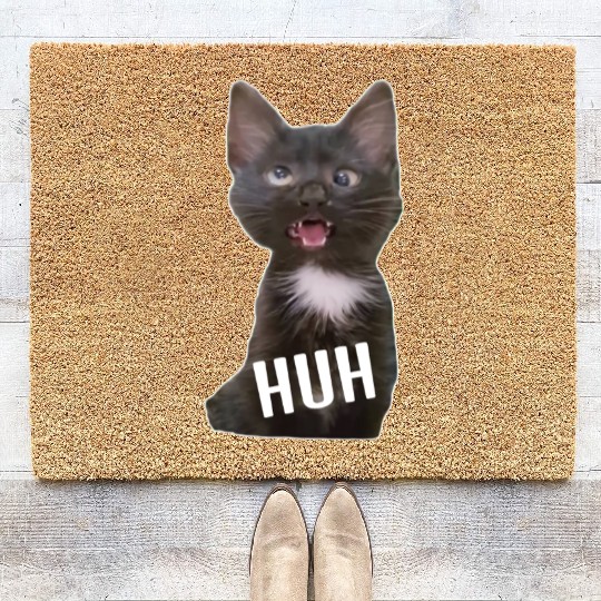 Funny Cross Eyed Cat Meme Huh Funny Cat Coir Doormats