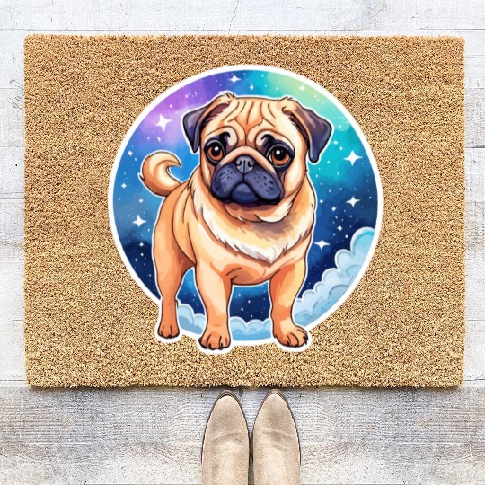 Pug Watercolor Coir Doormats