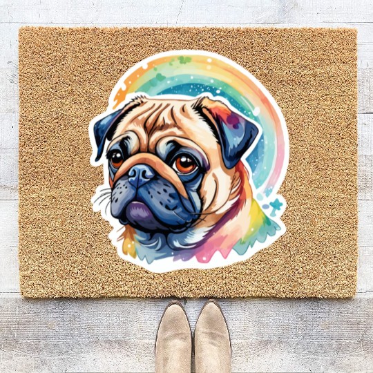 Pug Watercolor Coir Doormats