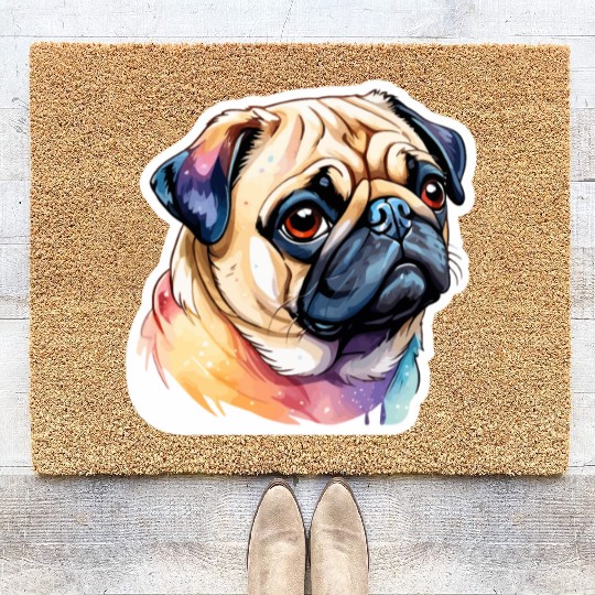 Pug Watercolor Coir Doormats