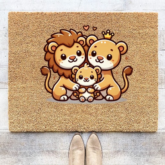 Lion Family Mother And Father With One Child Coir Doormats