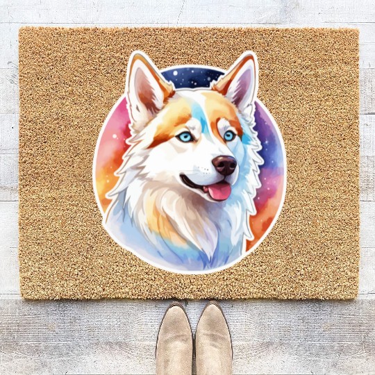 Siberian Husky Watercolor Coir Doormats