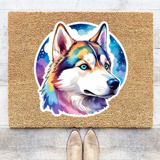 Siberian Husky Watercolor Coir Doormats