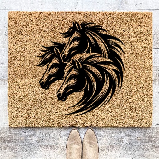 Elegant Horse Heads With Wild Manes Coir Doormats