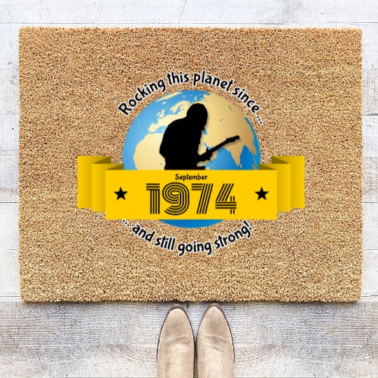 50th birthday Rocking this planet since 09/1974 Coir Doormats