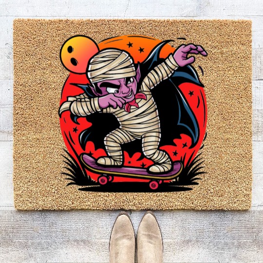 Halloween dracula dabbing on skateboard Coir Doormats