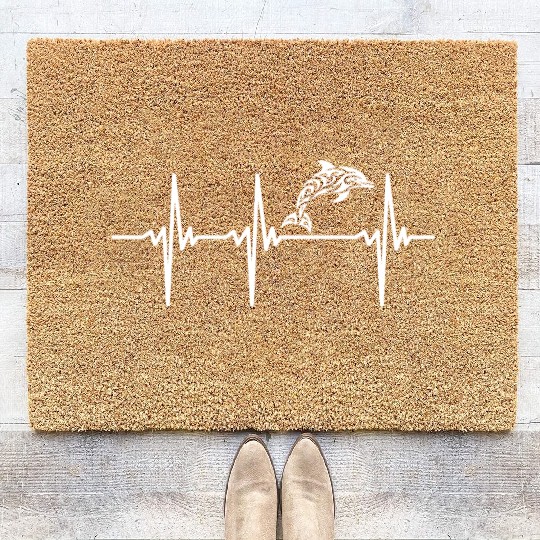 Heartbeat For Dolphins In T Tattoo Style Coir Doormats