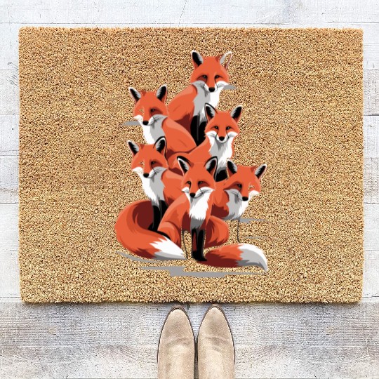 Fox Artistic Design Seven Foxes Together in Coir Doormats