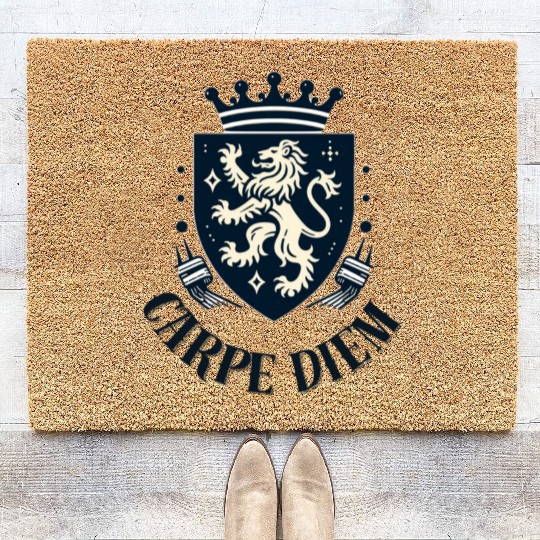 Carpe Diem - Elegant Heraldic Crest With Lion and Coir Doormats