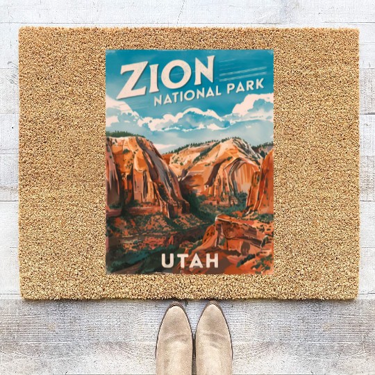 Vintage Travel Zion National Park Utah Landscape Coir Doormats