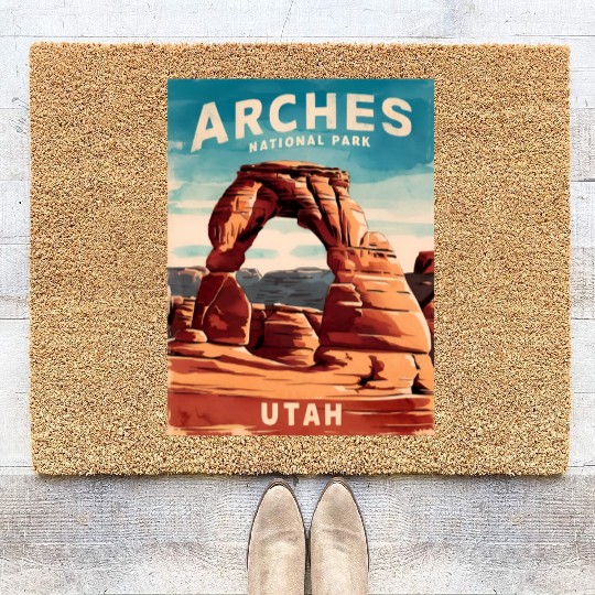Vintage Travel Arches National Park Utah Landscape Coir Doormats