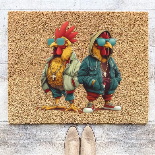 Streetwear-clad chickens with style Coir Doormats