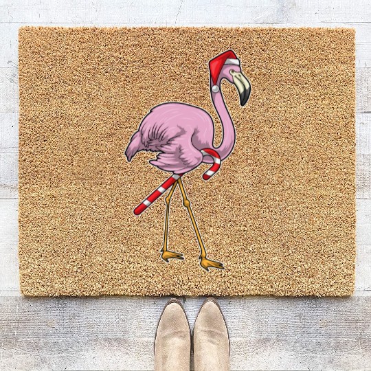 Flamingo Christmas Candy cane Coir Doormats