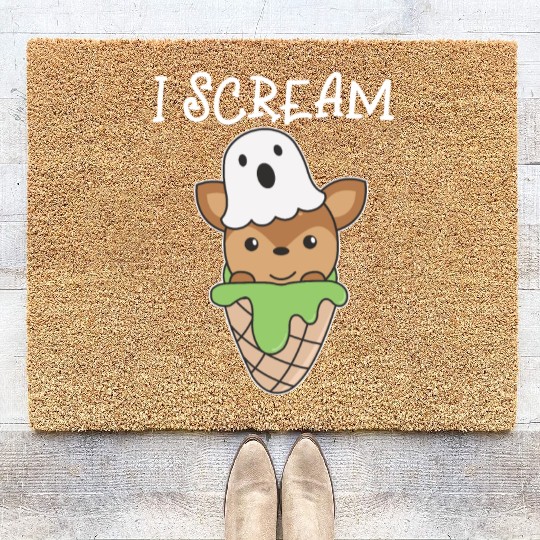 Deer Halloween Ghost I Scream Ice Cream Pun Coir Doormats