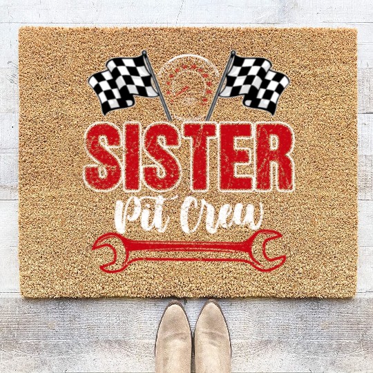 Birthday Party Racing Family Sister Pit Crew Coir Doormats