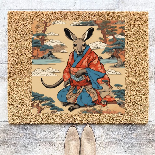 Retro Ukiyo-e Style Kangaroo Caricature Coir Doormats
