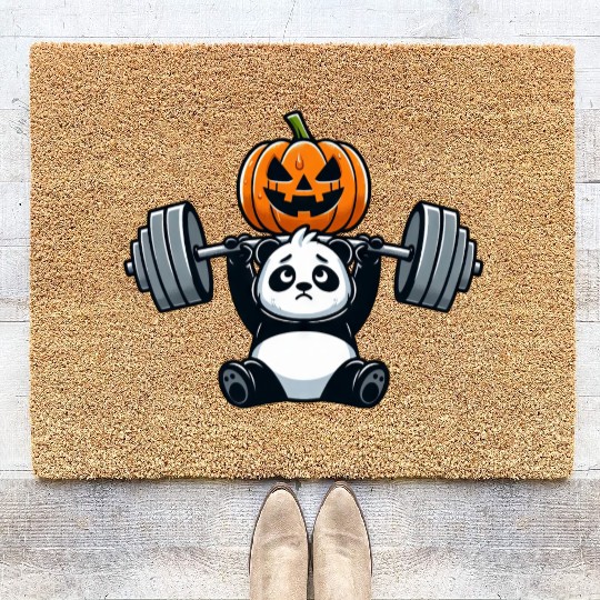 Halloween Panda Weightlifter Fitness Gym Workout Coir Doormats