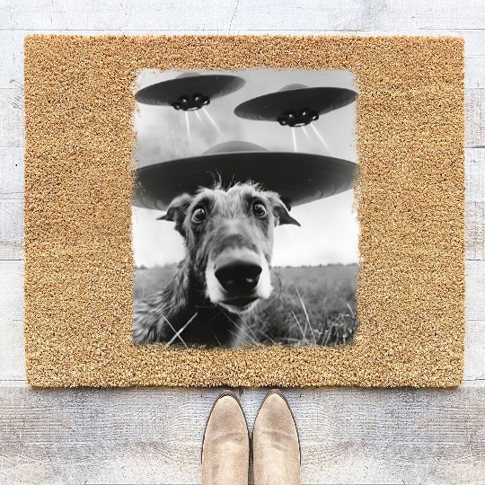 Irish Wolfhound Dog UFO Alien Extraterrestrial Sel Coir Doormats