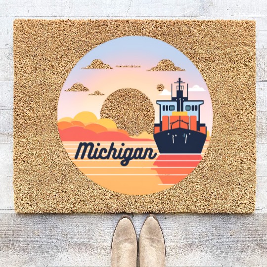 Michigan Boat with Sunset Coir Doormats
