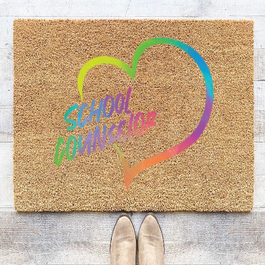 School Counselor Heart Watercolor Coir Doormats