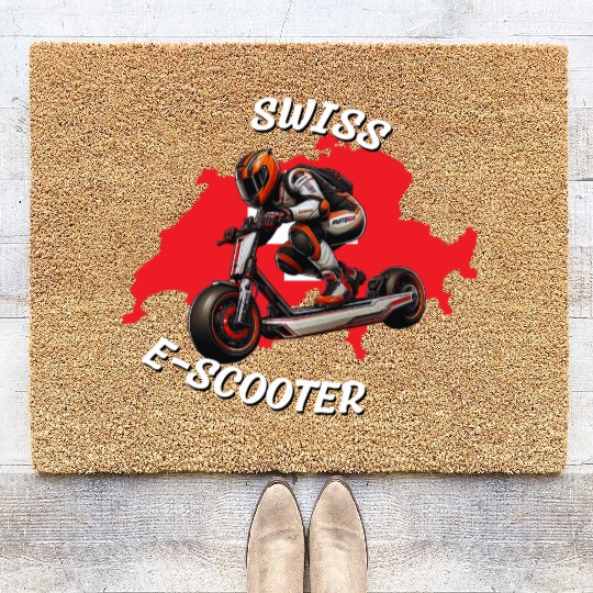 Swiss e-scooter rider Switzerland sport desing Coir Doormats