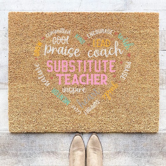Substitute Teacher Heart Grow Leader Mentor Coir Doormats