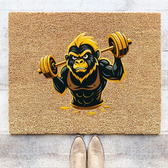 Vector illustration, gorilla lifting weights Coir Doormats