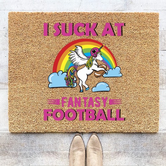 I Suck at Fantasy Football Unicorn Rainbow Coir Doormats